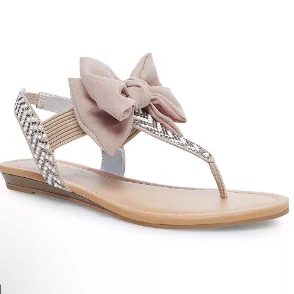 Material Girl Tan Silver Sandals with Sleek Design